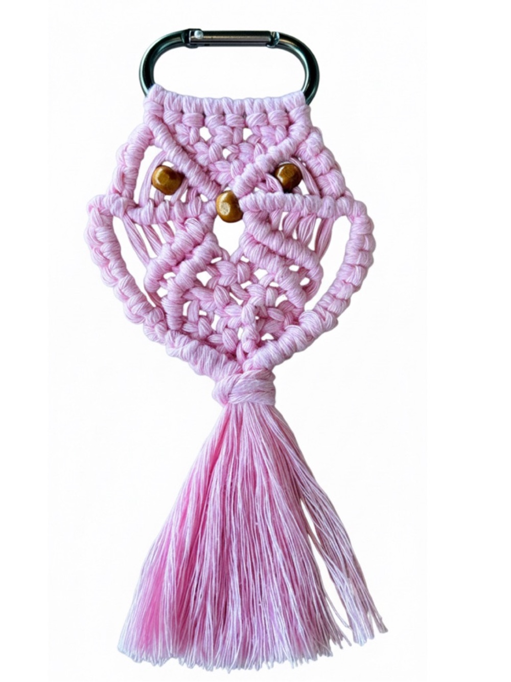 Hand Crafted Pink Macramé Owl Keychain with Tassel